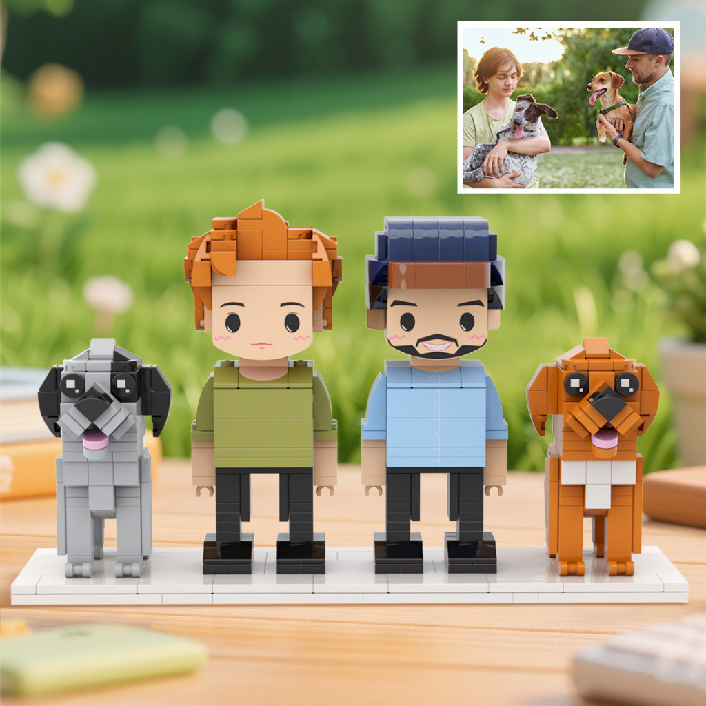 Custom Full-Body Cute Brick Figures of 2 People and 2 Dogs Personalized Anniversary Gift Birthday Gift