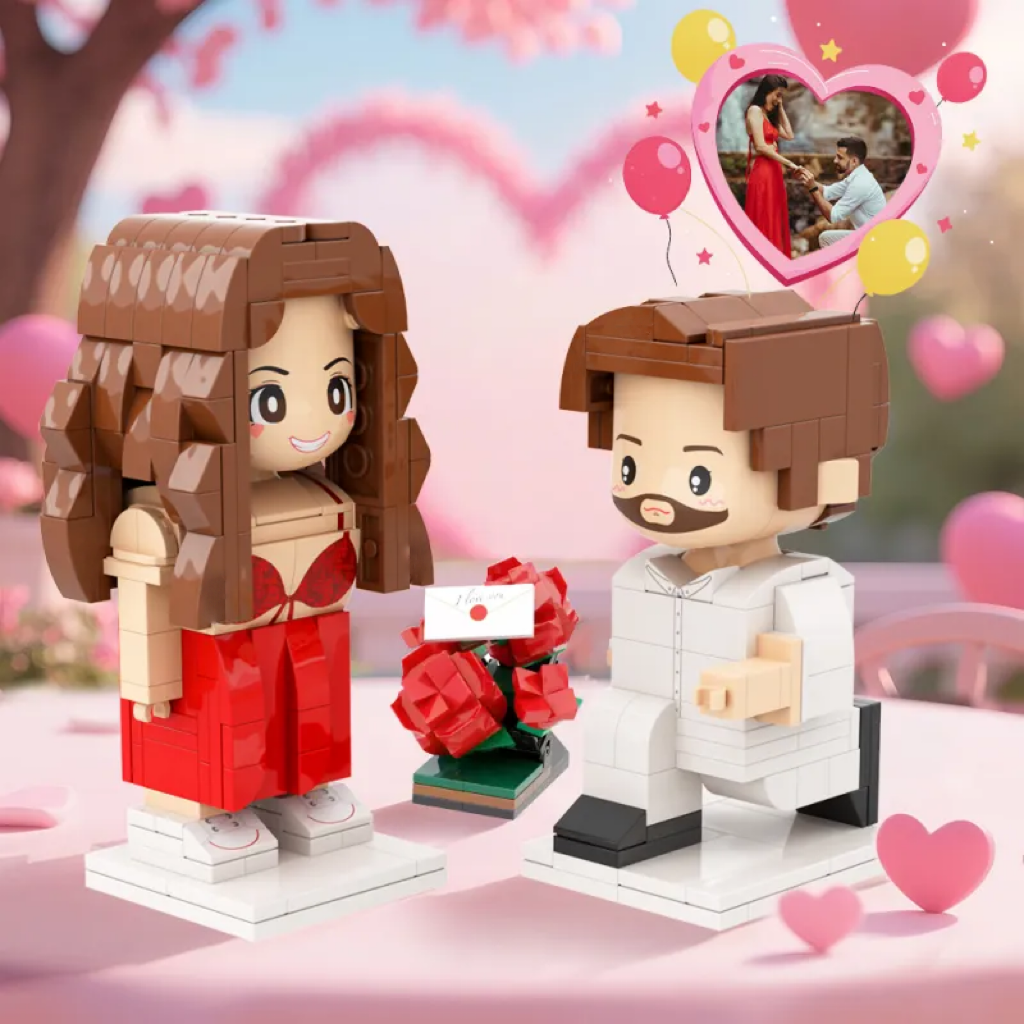 Customized  Full-body Brick Figure Couple Proposal Kneeling Brick Figures