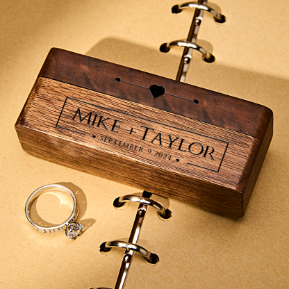 Personalized Engraved Wood Rings Bearer Box with Name and Date Wedding Proposal Gift for Couple