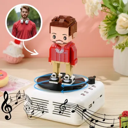 Customizable 1 Person Full Body Custom Brick Figures with Bluetooth Speaker Base Can Play Music Anniversary Gift