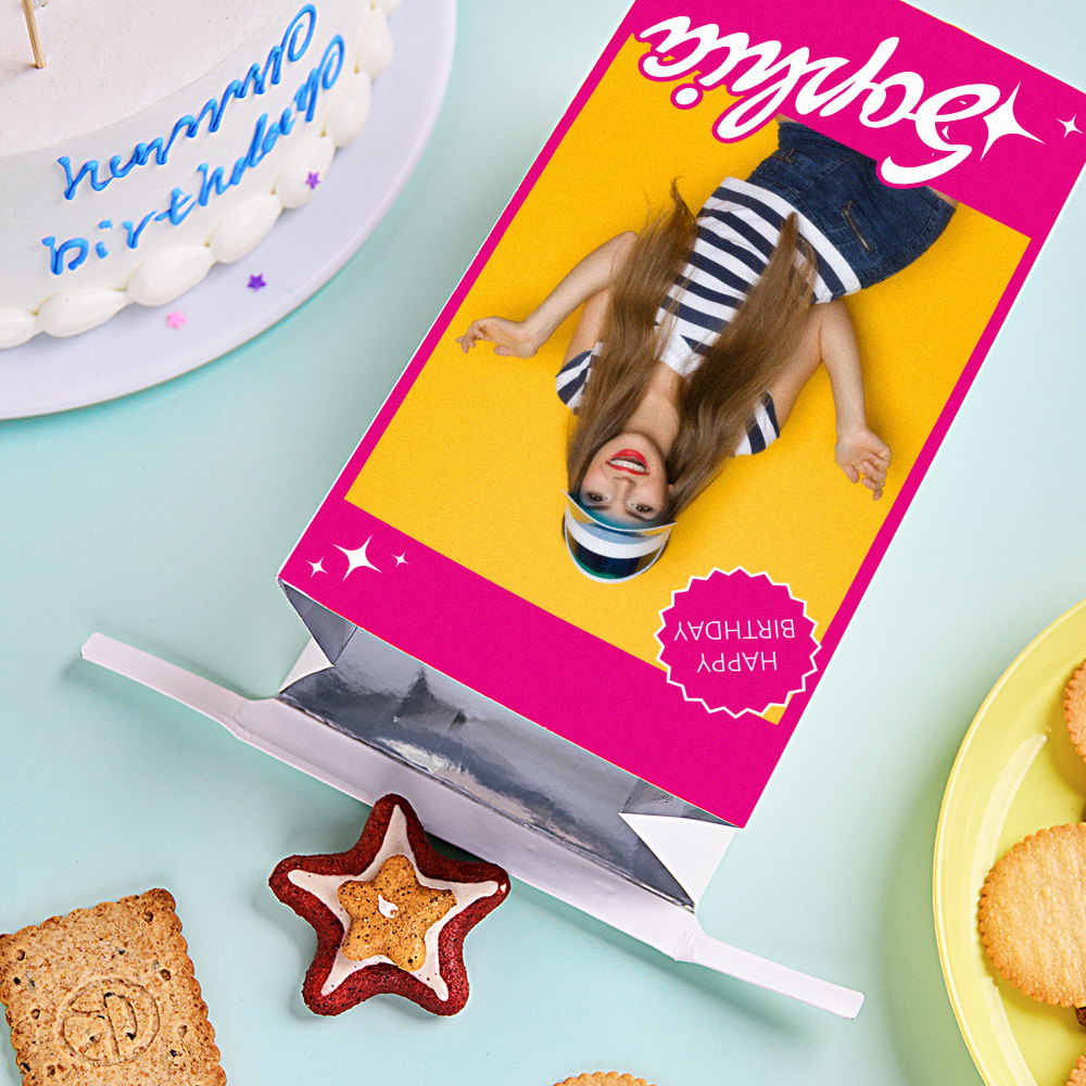 Personalized Treat Bag with Photo Name Snack Bag Birthday Party Favor Gift for Girl