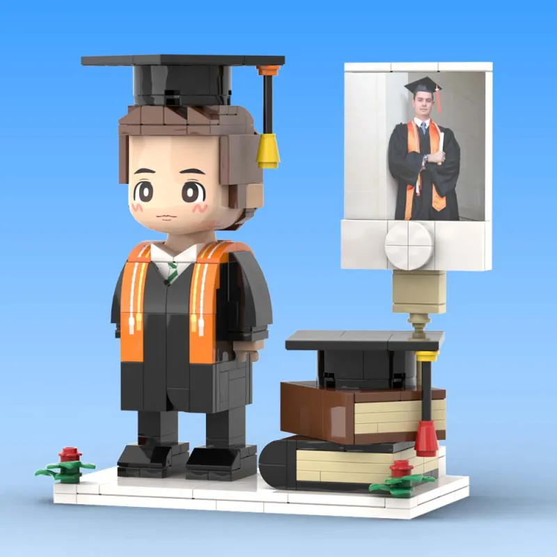 Full Body Customized 1 Person Brick Figures with Photo Graduation Season Theme Graduation Gift