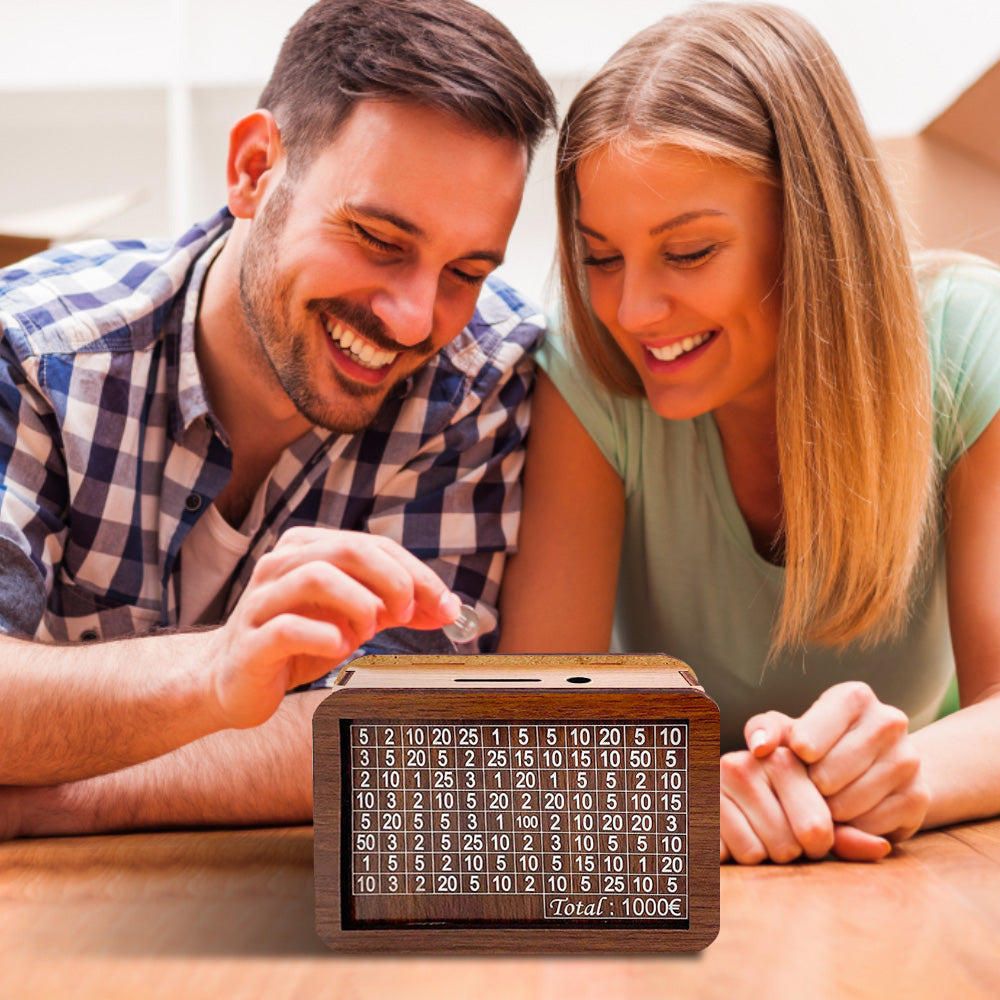 Wooden Money Box Reusable Money Box with Counter Piggy Bank for Adults Kids