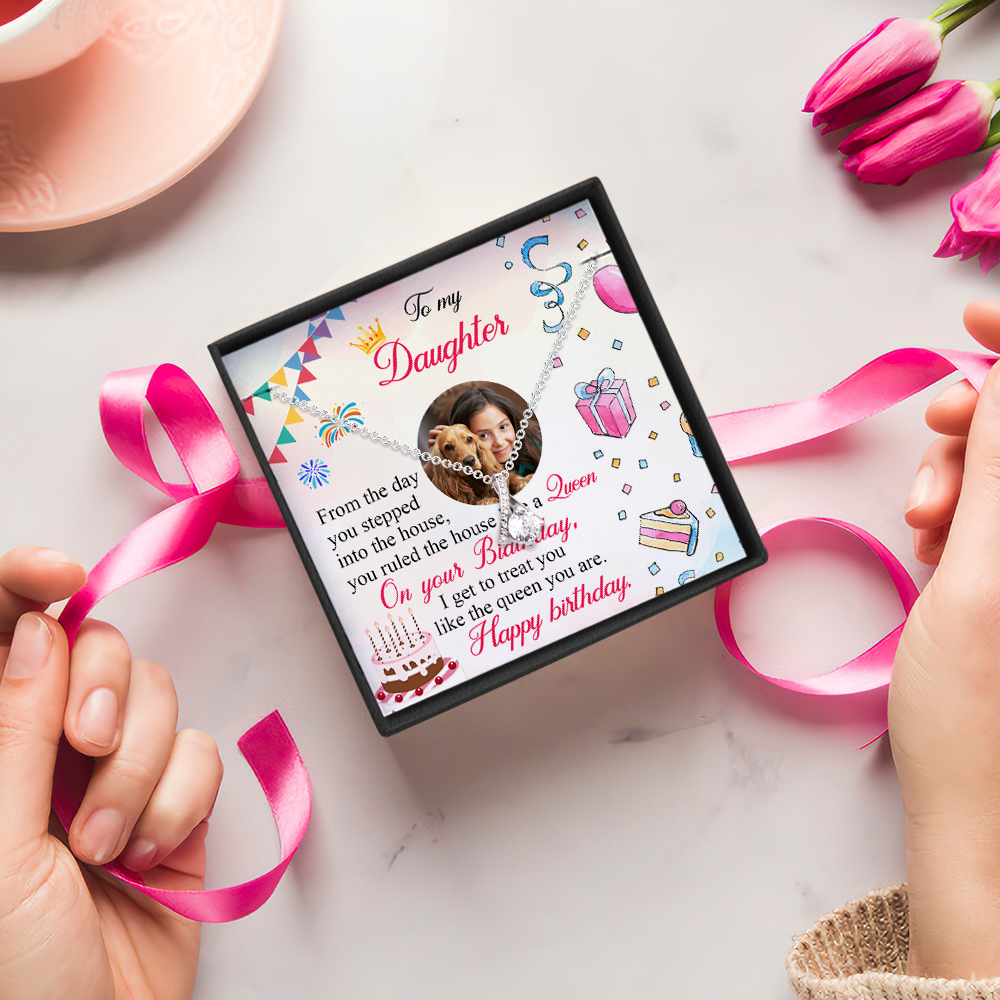 Custom Photo Message Card with Necklace Jewelry Birthday Gift for Daughter