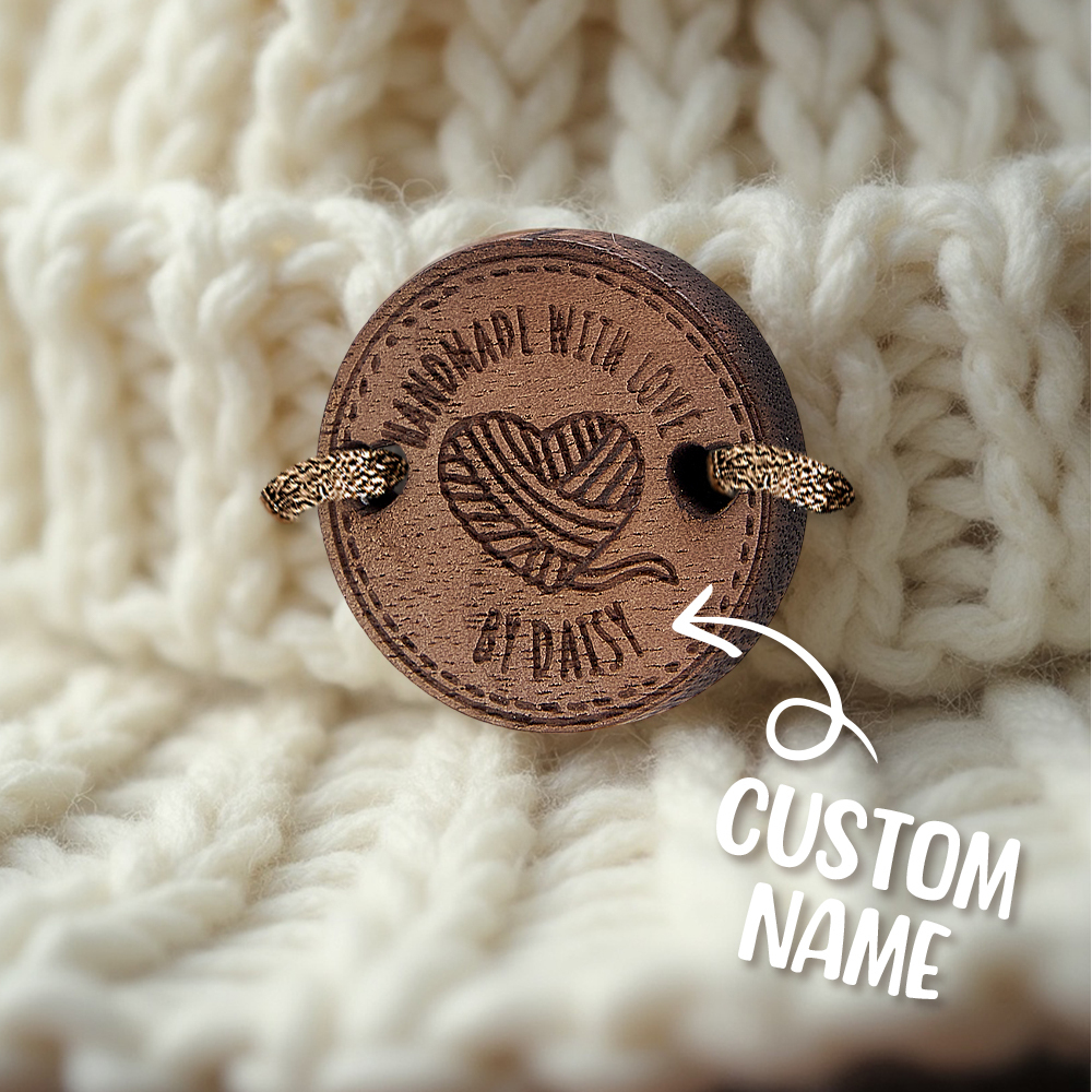 Personalized Handmade with Love Wooden Buttons Set of 15 Clothing Labels Gifts for Mother Grandma Knitting Crocheting Lovers