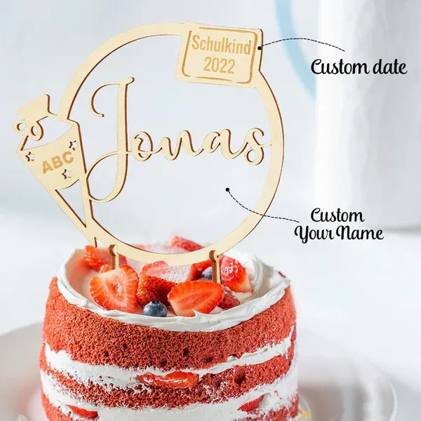 Custom Name Cake Topper Personalized Wooden School Child Cake Decoration