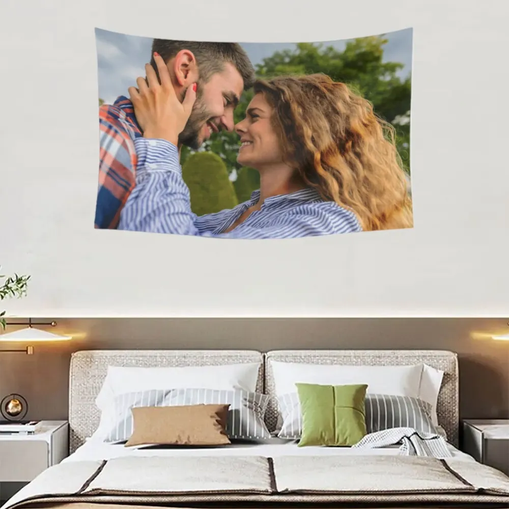 Custom Horizontal Linen-Feel Tapestry Wall Hanging Printed Blanket – Single-Sided Personalized Throw for Home or Gift