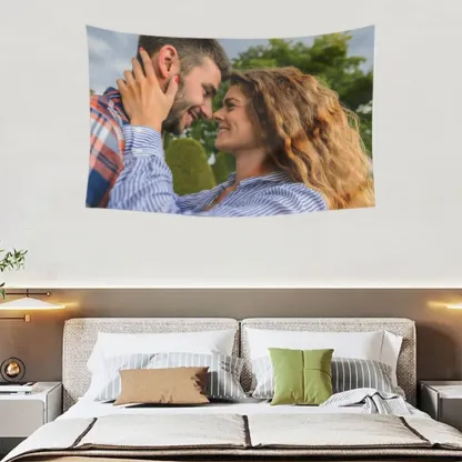 Custom Horizontal Linen-Feel Tapestry Wall Hanging Printed Blanket – Single-Sided Personalized Throw for Home or Gift