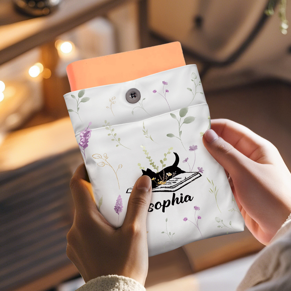 Personalized Floral Cat Book Cover with Pocket Book Cover Protector Gift for Reading Lovers