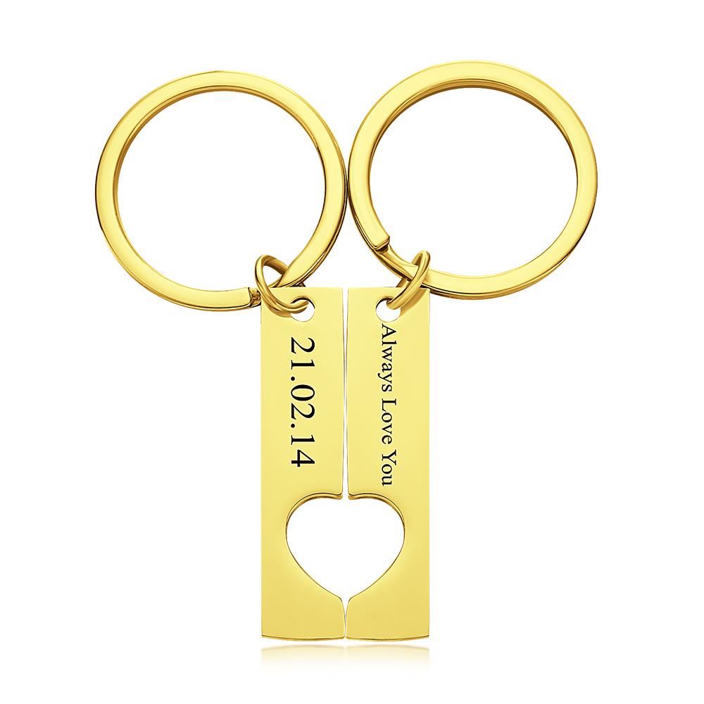 Custom Engraved Text Stainless Steel Couples Keychains