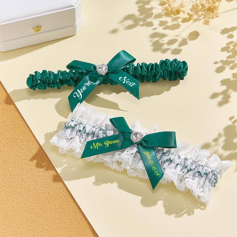 Personalized Bridal Garter Set With White Lace You're Next Bridal Garter Set Gift for Bride