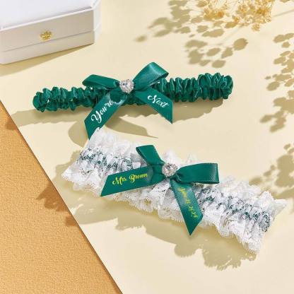 Personalized Bridal Garter Set With White Lace You're Next Bridal Garter Set Gift for Bride