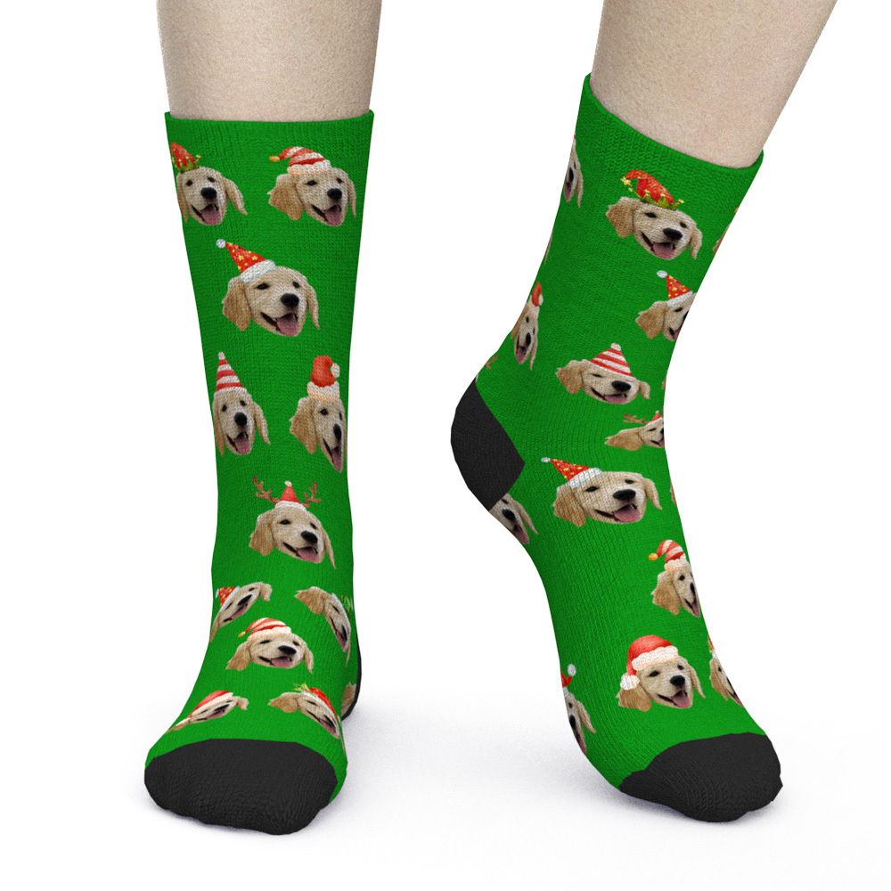 Merry Christmas Funny Design Custom Pet Face Socks