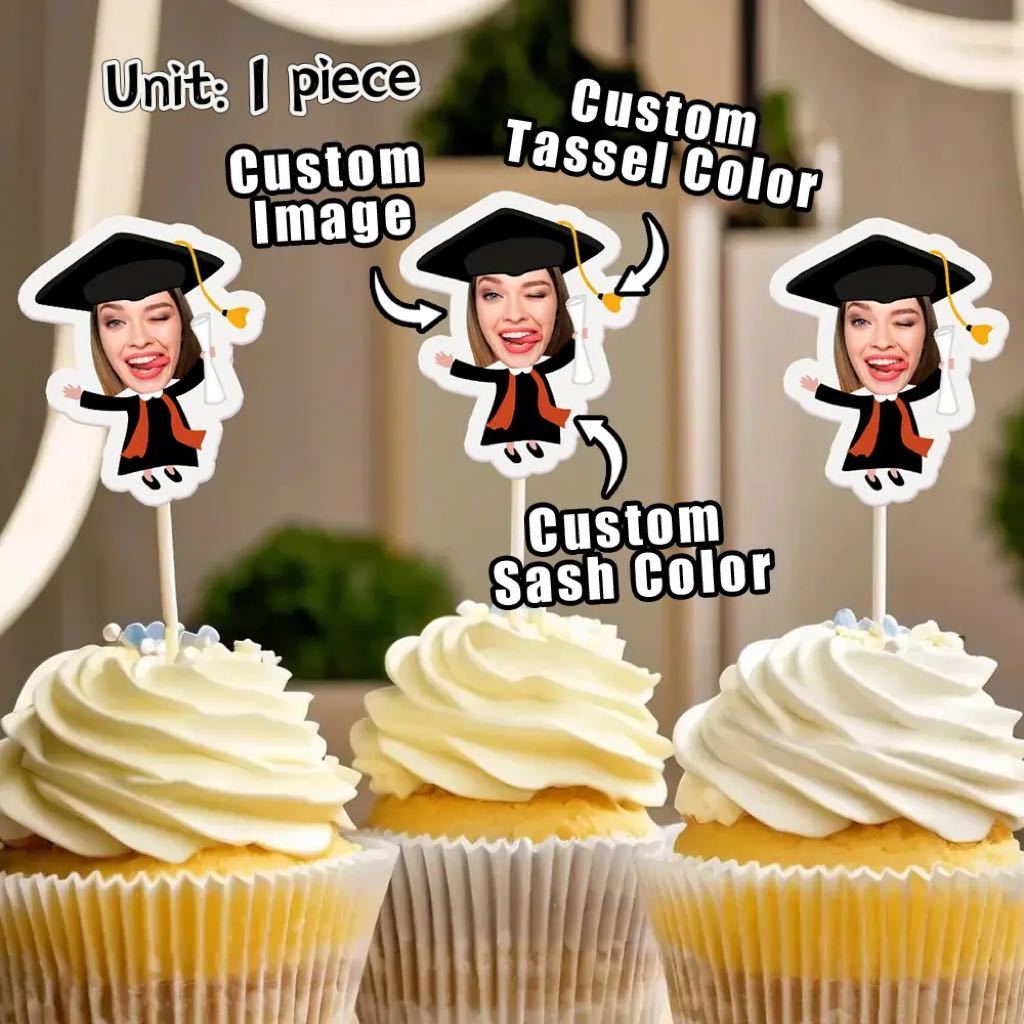 Personalized Graduation Cupcake Toppers 1 Piece Cake Decorations Party Favors Gift