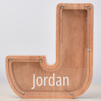 Custom Engraved Name Oak Wooden Letter Piggy Bank