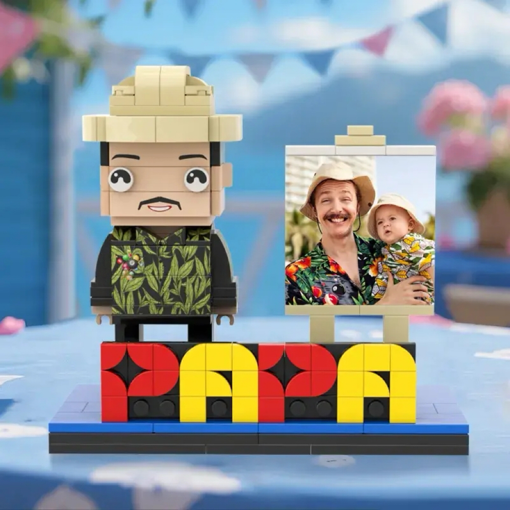 Full Body Customizable PAPA Building Block Figures with Photo - Perfect Father's Day Gift
