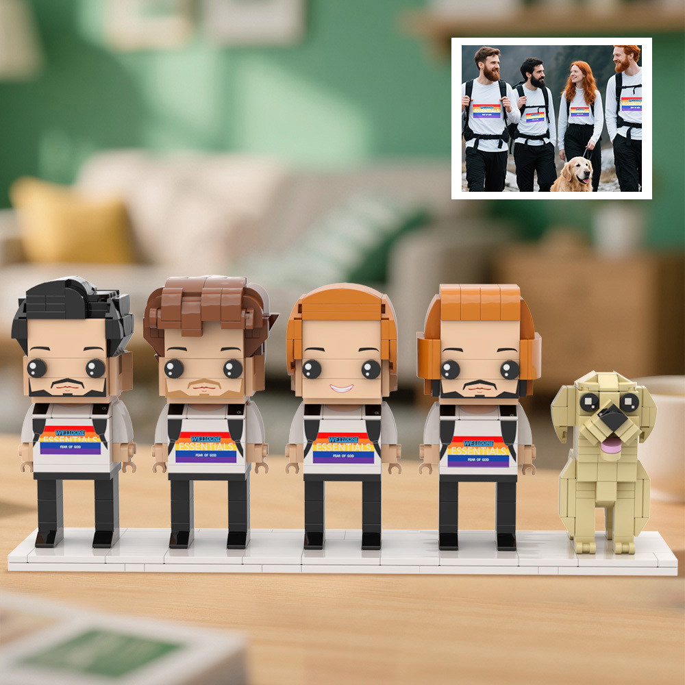 Custom Full-Body Brick Figures of 4 People and Dog Personalized Anniversary Gift Birthday Gift
