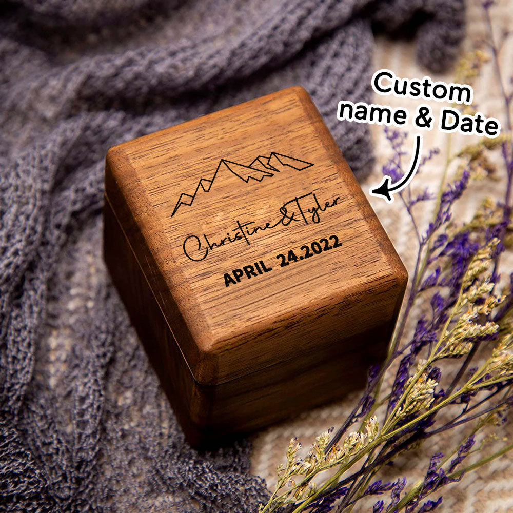 Personalized Triple Slot Ring Storage Wedding Engagement Proposal Wood Ring Box