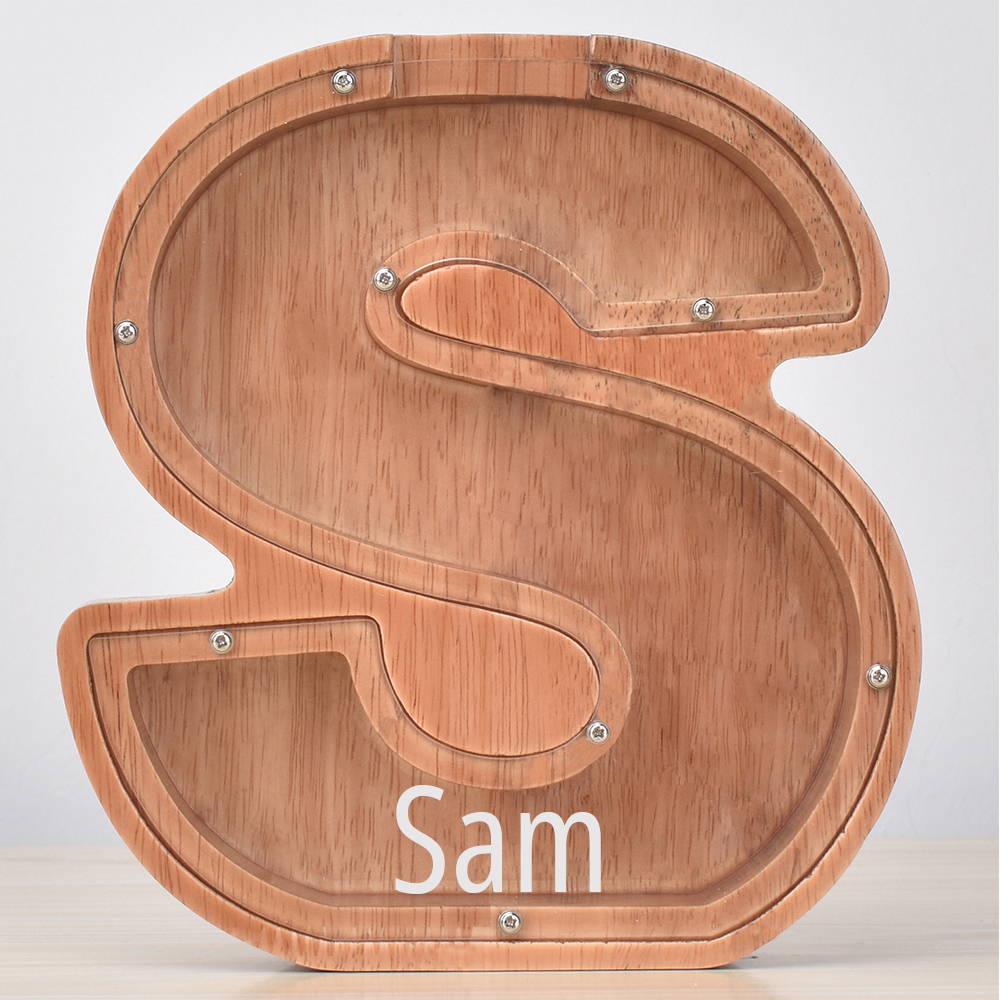 Custom Engraved Name Oak Wooden Letter Piggy Bank