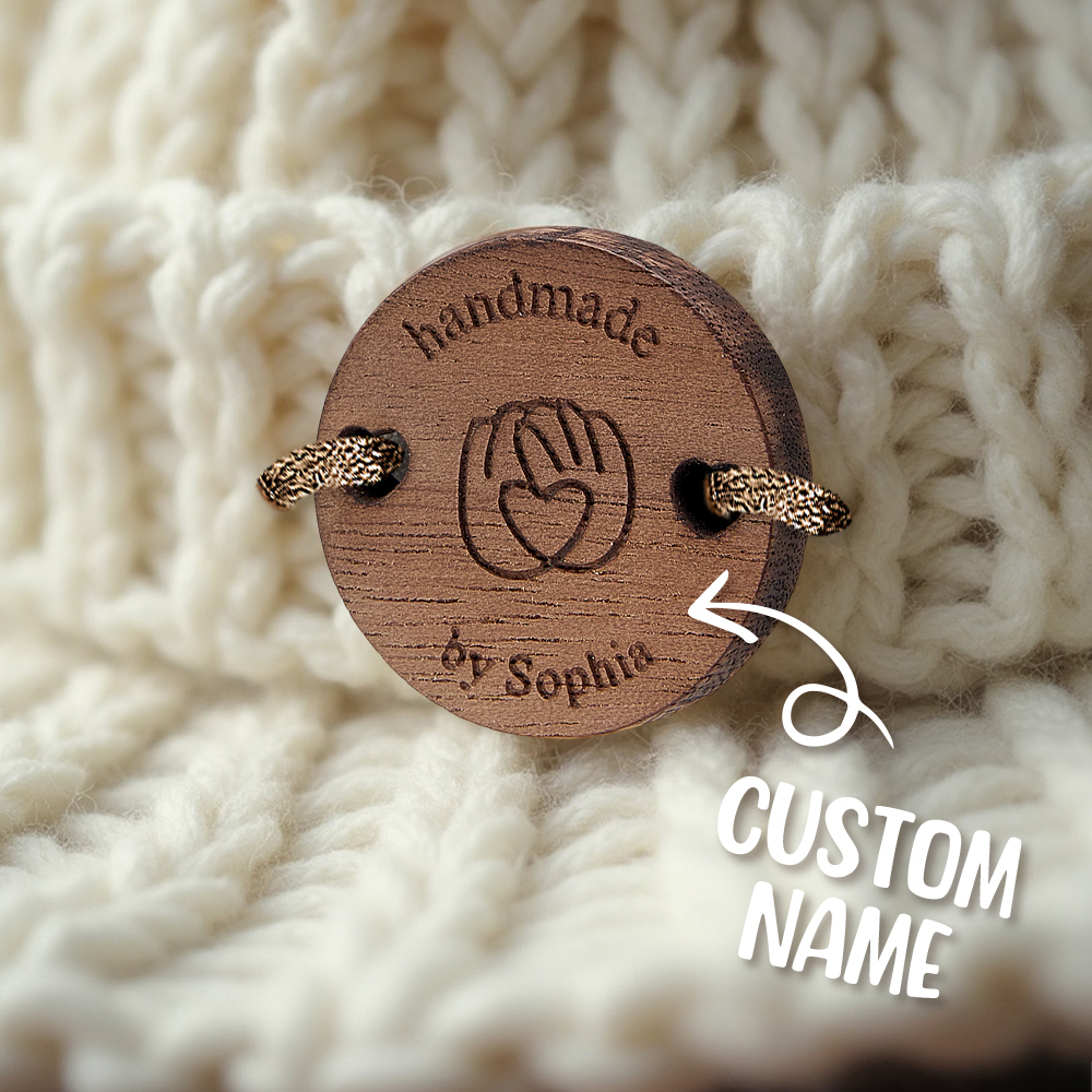 Personalized Handmade with Love Wooden Buttons Set of 15 Clothing Labels Gifts for Mother Grandma Knitting Crocheting Lovers