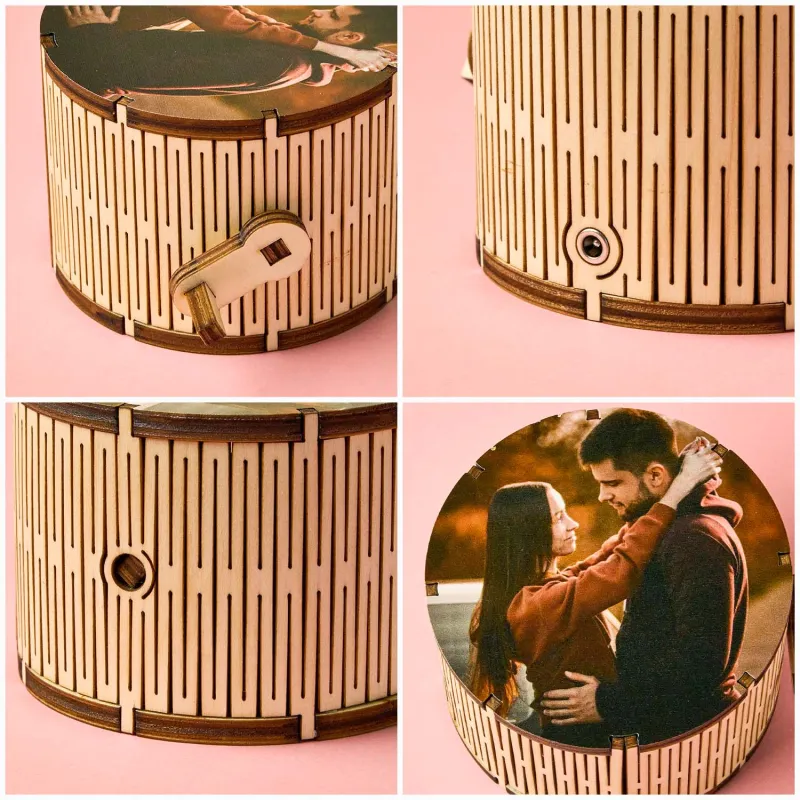 Custom Photo Cylindrical Hand Crank Music Box Can Play Music Without Phone