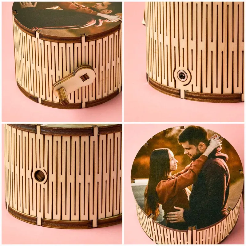 Custom Photo Cylindrical Hand Crank Music Box Can Play Music Without Phone