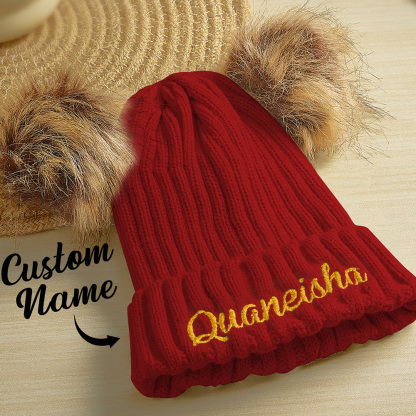 Personalized Mom and Baby Warm Beanie Hats Cotton Knitted Parent-Child Hat with Embroidered Names