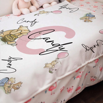 Personalized Winnie the Pooh Throw Blanket with Name Nursery Decor Birthday Baby Shower Gift for Kids