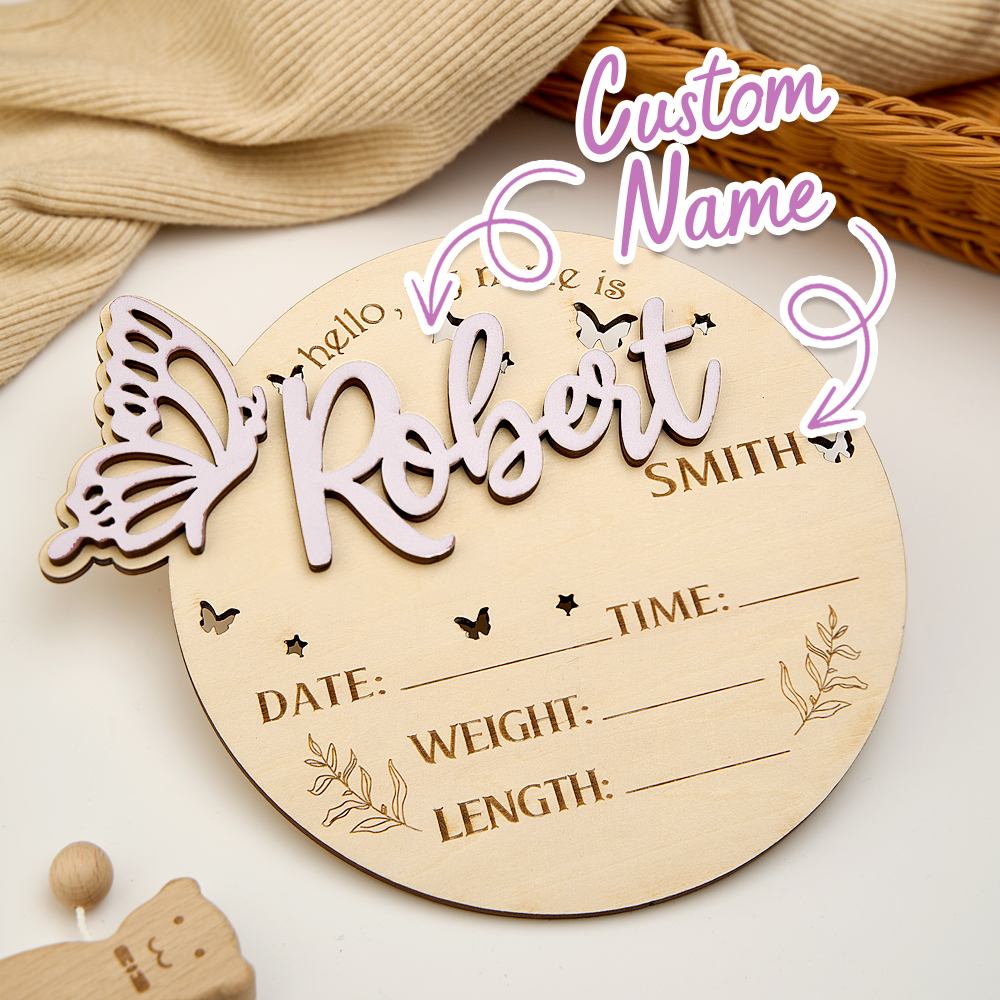 Personalized Butterfly Birth Announcement Sign Photo Prop Baby Shower Gift for Baby New Parents