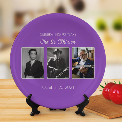 Custom Memorable Photo Purple Dinner Plates with Text