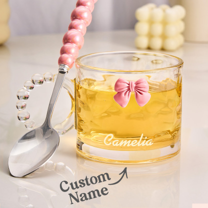 Personalized Coquette Bow Cup with Engraving Name Glass Coffee Cup Gift for Her