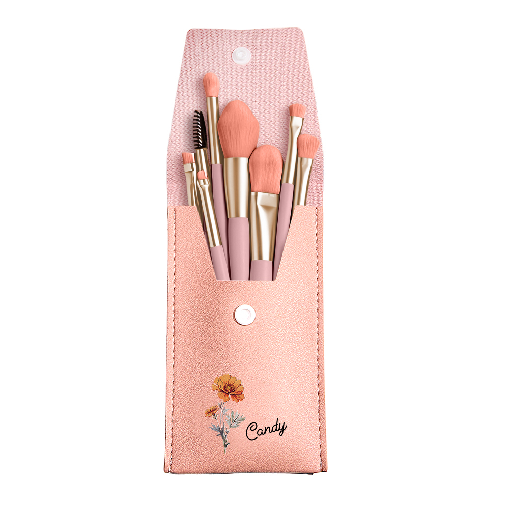 Custom Engraved Birth Flower Makeup Brush Set Wedding Gift
