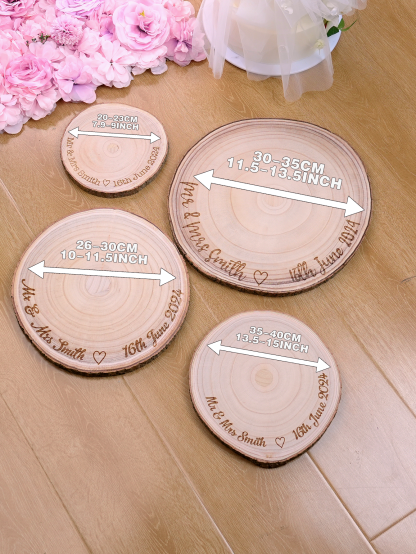 Personalized Engraved Wood Slice Wedding Cake Display Board