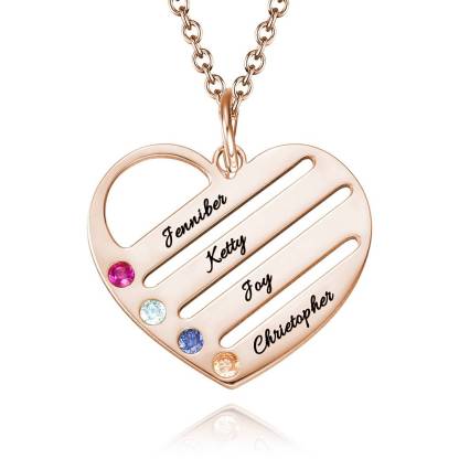 Engraved Heart Name Necklace Custom Family Birthstone Mom Necklace S925 Silver