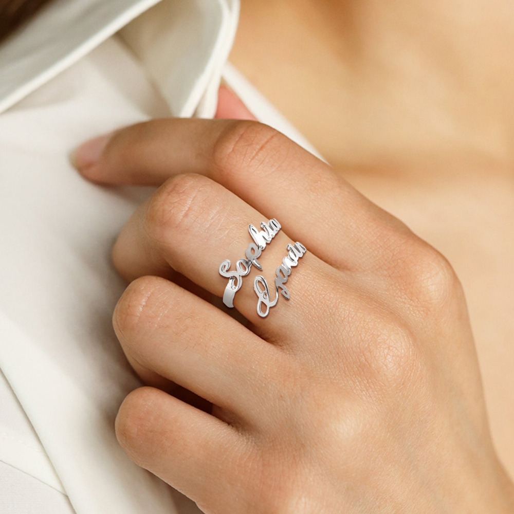 Personalized Two Names Ring Double Name Open Ring S925 Silver
