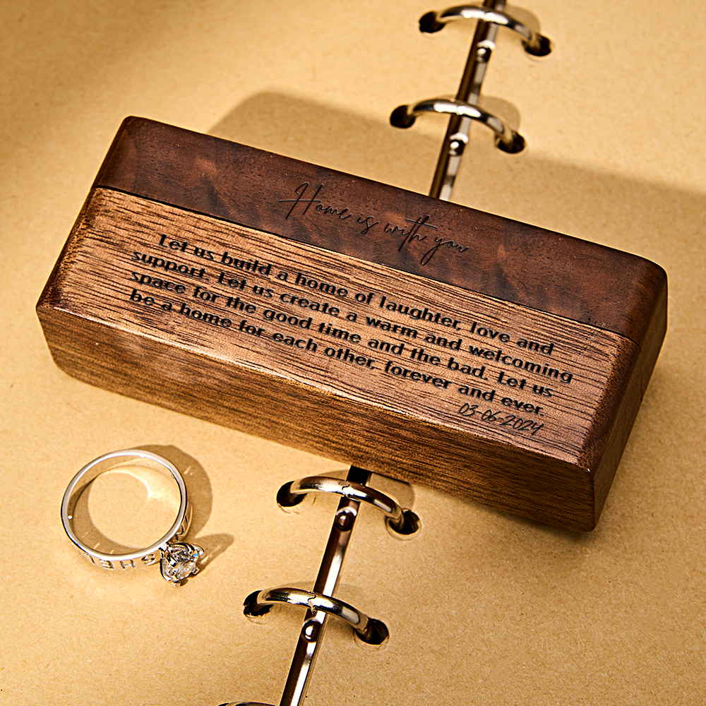 Personalized Engraved Wood Rings Bearer Box with Vow of Happiness Wedding Proposal Gift for Couple