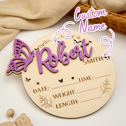 Personalized Butterfly Birth Announcement Sign Photo Prop Baby Shower Gift for Baby New Parents