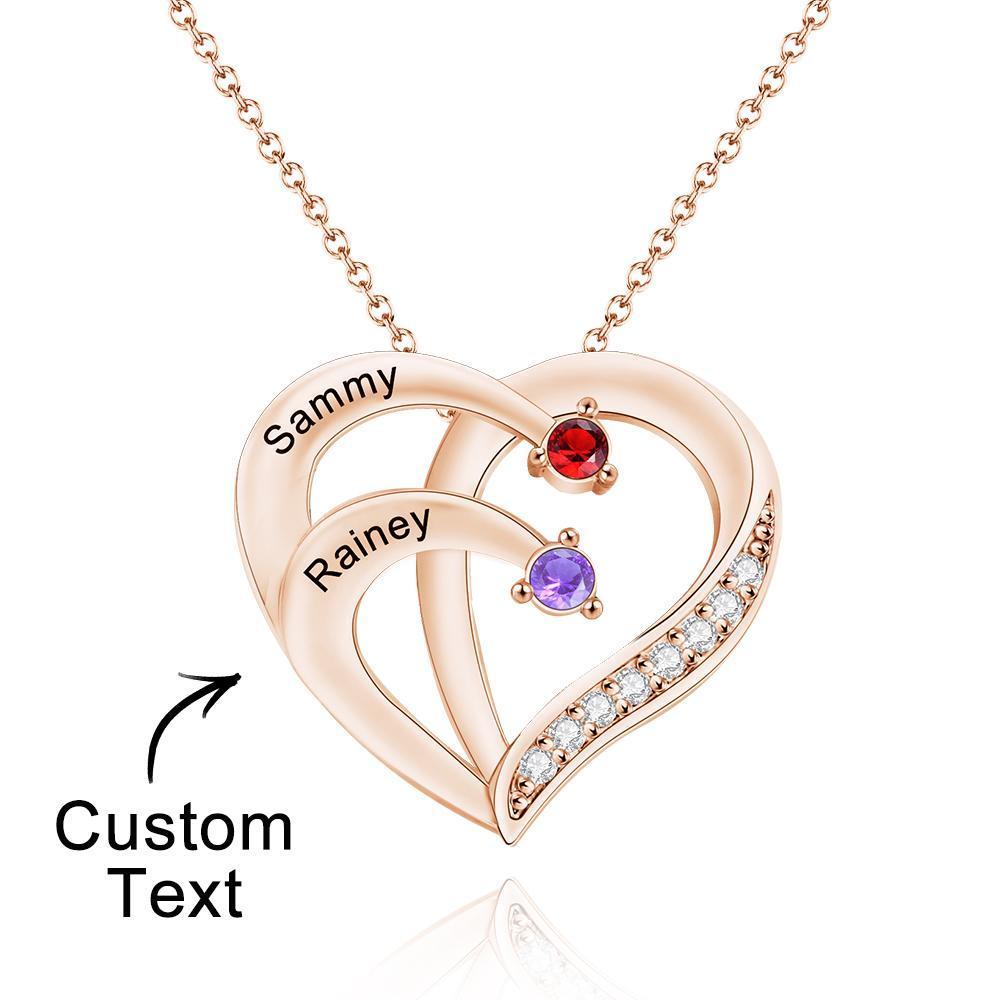 Engraved 2-4 Names Heart Shaped Necklace With Birthstone
