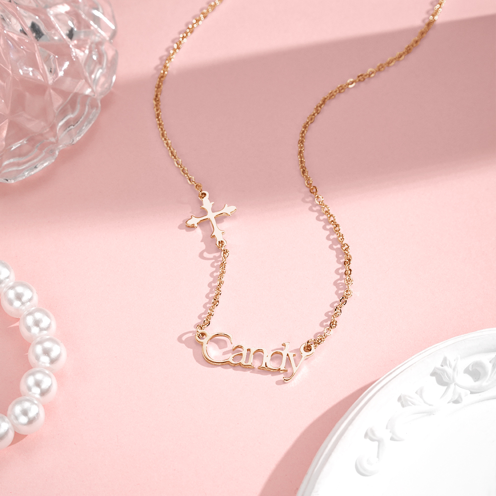 Personalized Name Necklace Cross Religious Jewelry Baptism Birthday Gift for Her