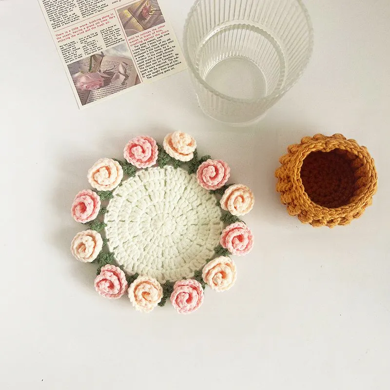 Handmade Crochet Flower Coaster Crochet Flower Bouquet Coaster Gift for Her