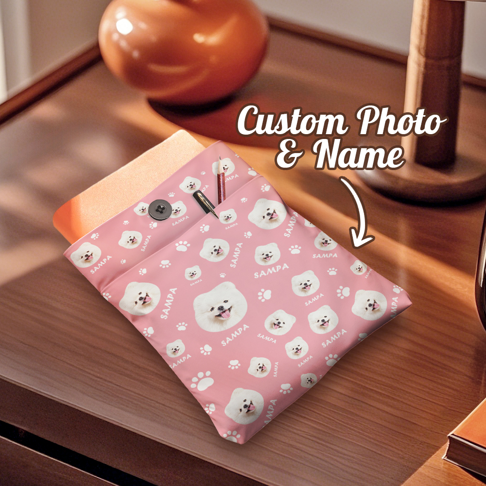 Personalized Pet Portrait Book Cover with Pocket Book Cover Protector Gift for Reader Pet Lover