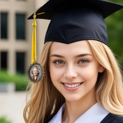 Personalized Wedding Bouquet Graduation Cap Photo Charm with Engraved Charm for Graduation Wedding Gifts