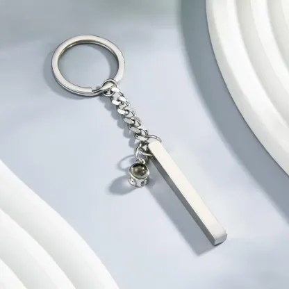 Personalized Photo Projection Keychain Engraved Vertical Cube Pendant Gifts For Him