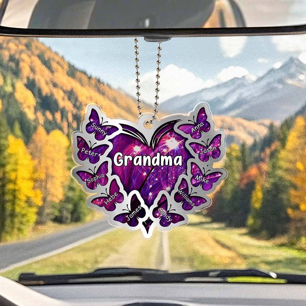Personalized Heart Butterfly Ornament with Family Name Car Ornaments Rearview Mirror Decoration Gifts