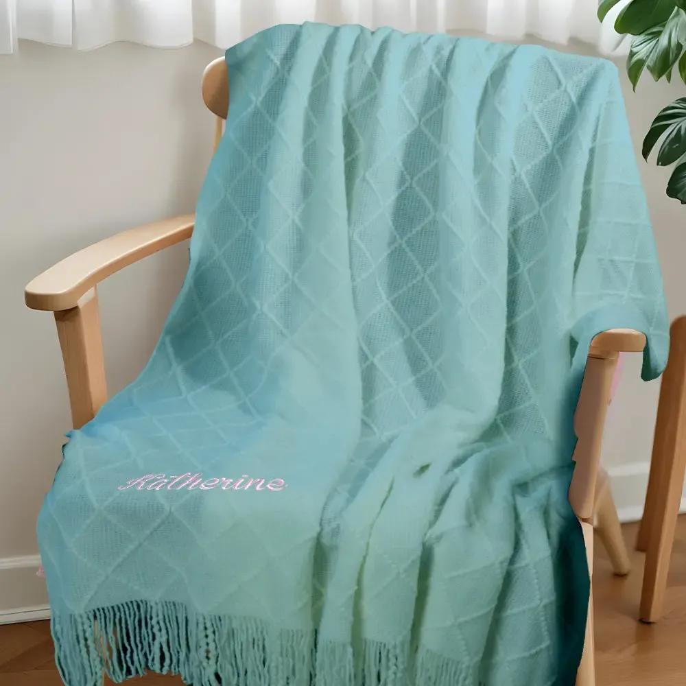 Personalized Tassel Blanket with Embroidered Name Gift for Kids