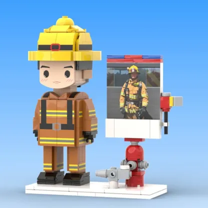 Full Body Customized 1 Person Brick Figures with Photo Firemen Theme Gift Birthday Gift Valentines Gift Father's Day Gift for Firefighter