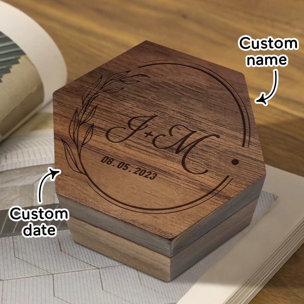 Six styles of Customized Hexagon Wooden Jewelry Box Wedding Ring Box