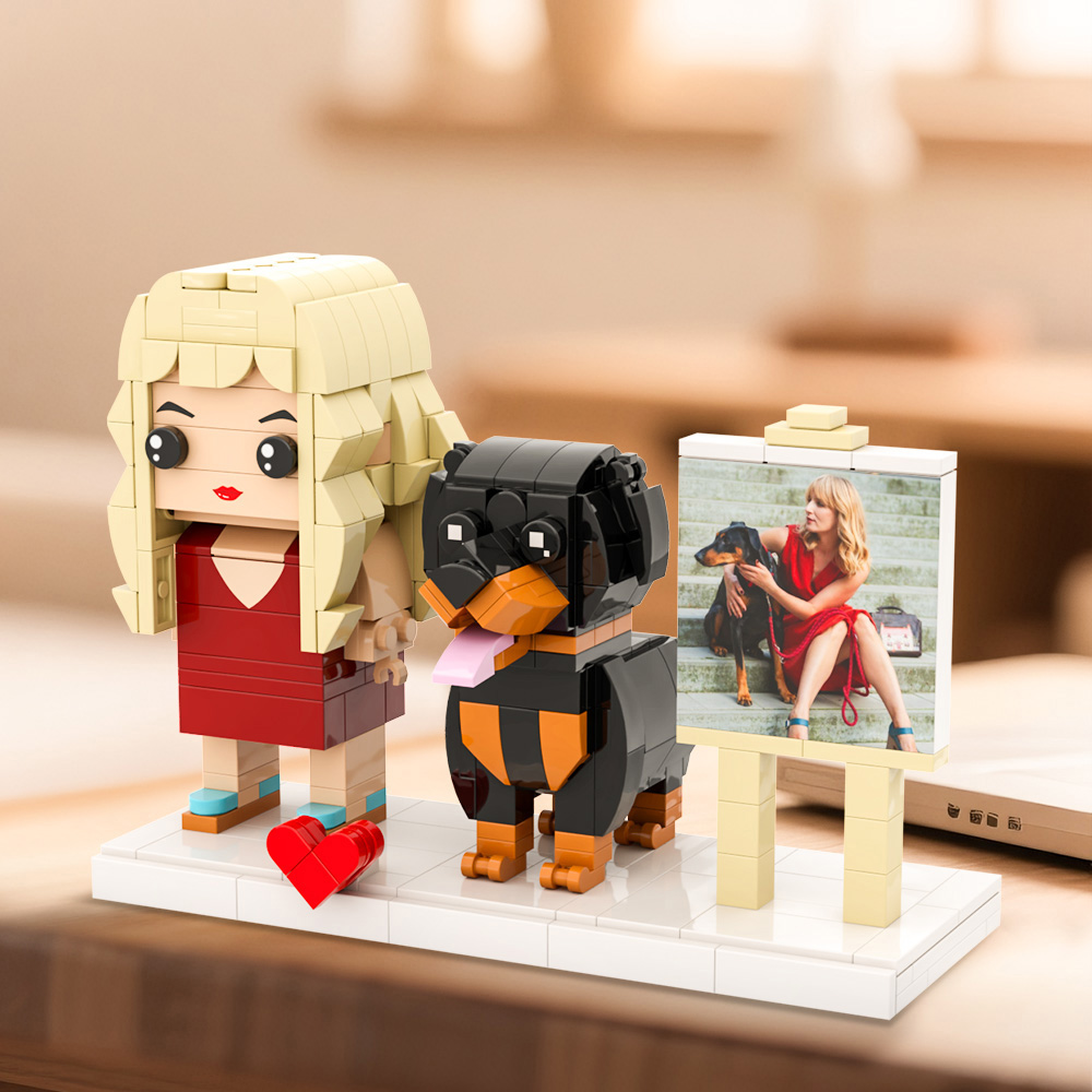 Custom Full-Body Brick Figures of 1 Person and Dog with Frame Personalized Anniversary Gift Birthday Gift