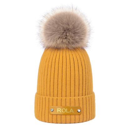 Personalized Leather Patch Beanie Custom Name Newborn Kids Winter Hat