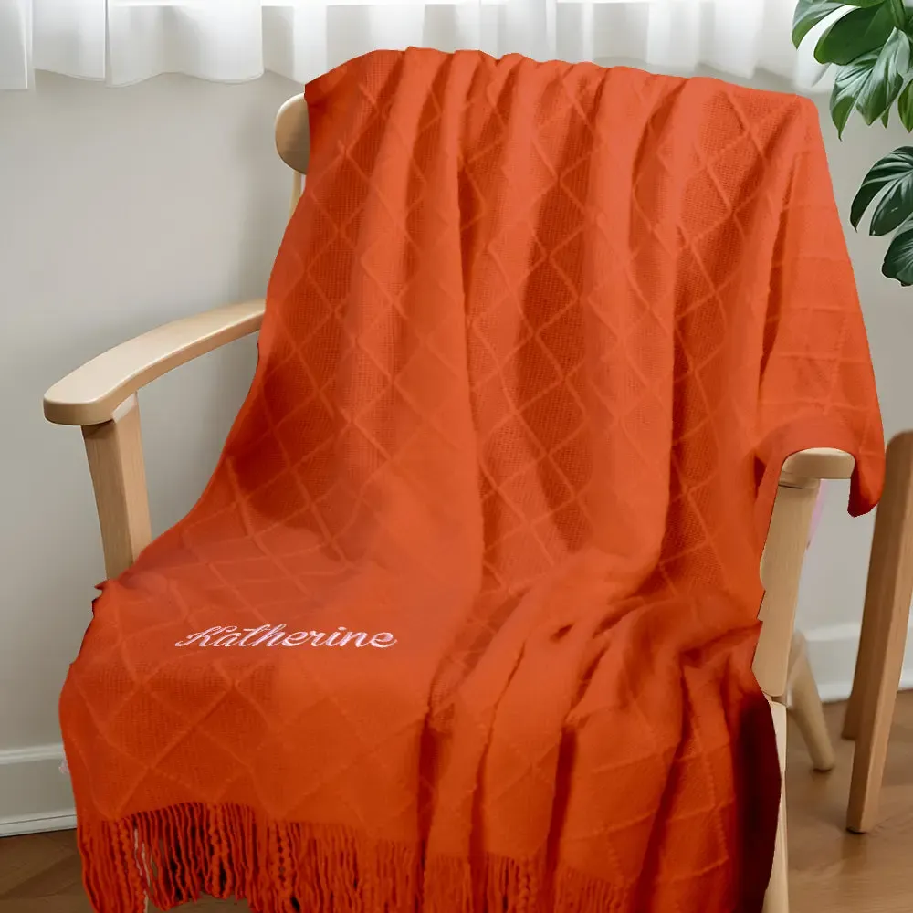Personalized Tassel Blanket with Embroidered Name Gift for Kids